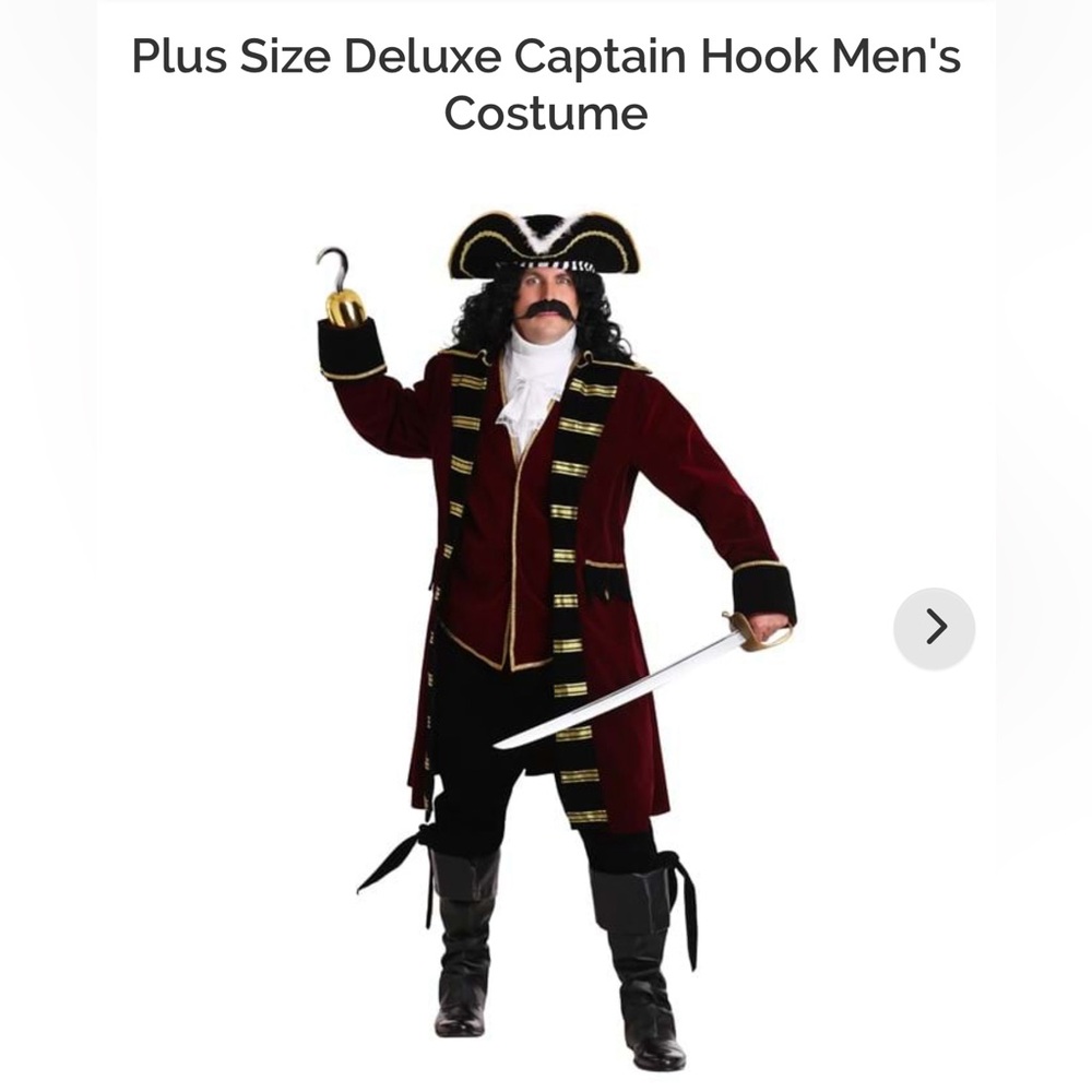 Deluxe Captain Hook Men's Costume - Burgundy and Black